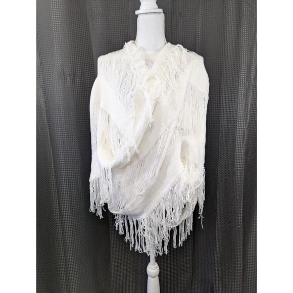 NWT! XPLUS WEAR! UNIQUE WHITE KNIT, X-LONG CONTRAST KNIT, DRAPED SCARF, WRAP! OS - Picture 4 of 9